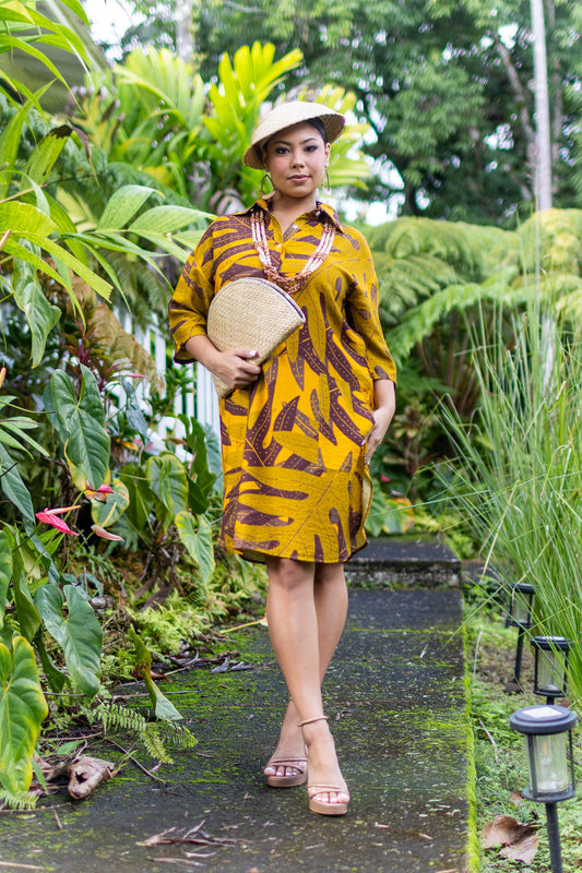 Lei Aloha Dress Lauaʻe Brown/Mustard