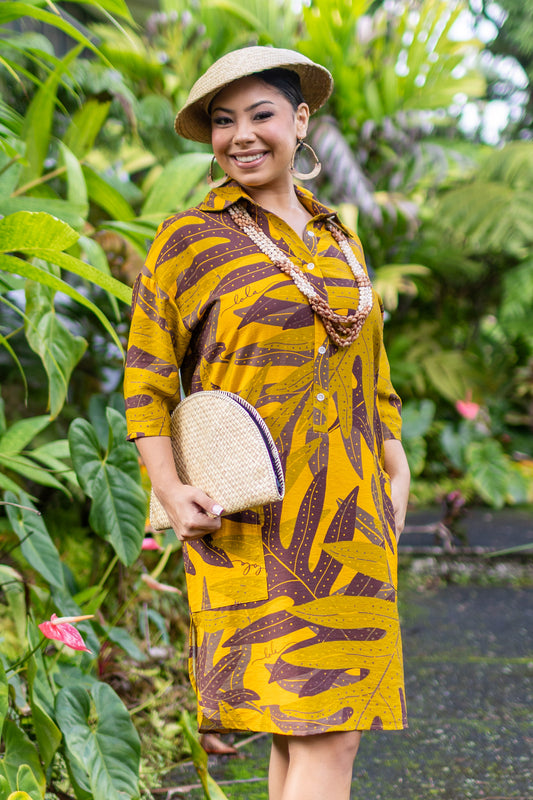 Lei Aloha Dress Lauaʻe Brown/Mustard