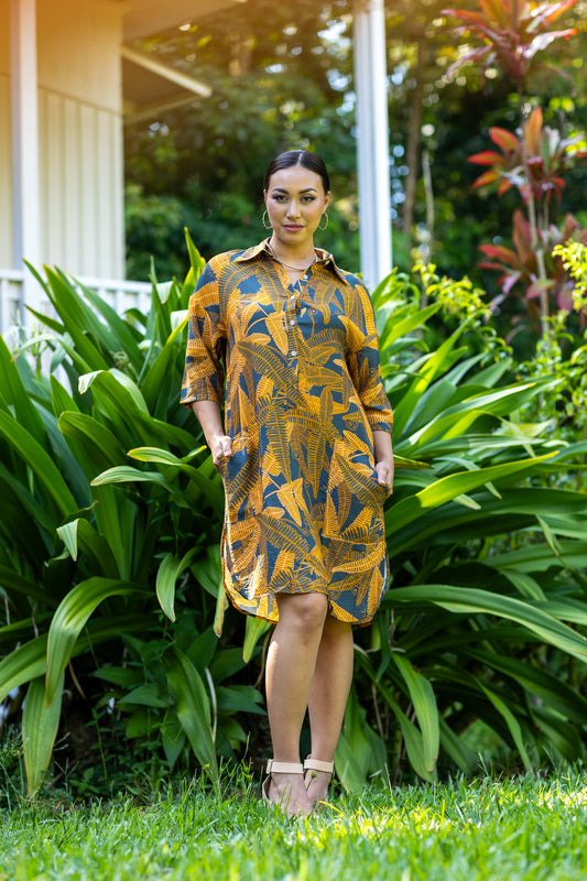 Lei Aloha Dress Uluhe Fern Orange/Grey