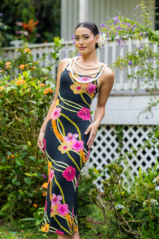 Pu'uwai Dress Hibiscus Trio Black