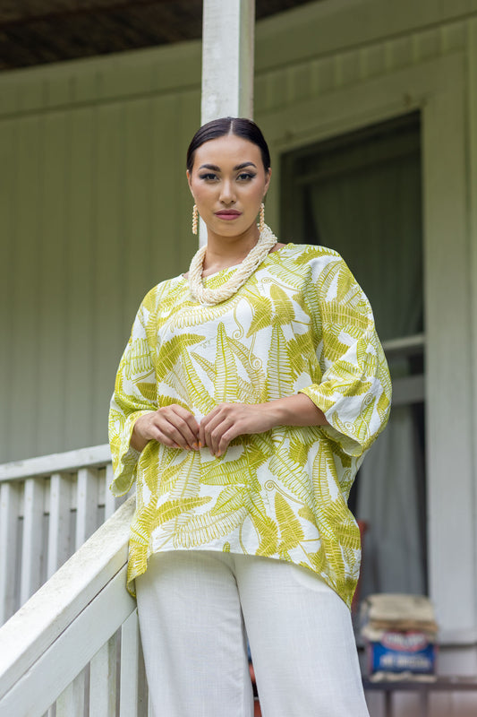 Makuahine Blouse Lime Green/White Uluhe Fern