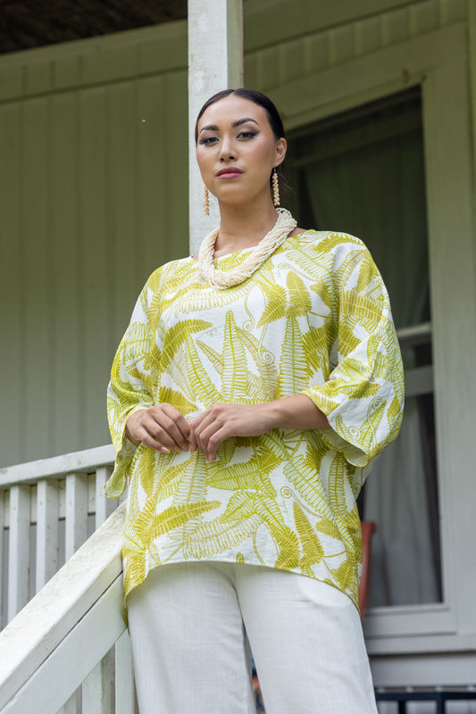 Makuahine Blouse Lime Green/White Uluhe Fern