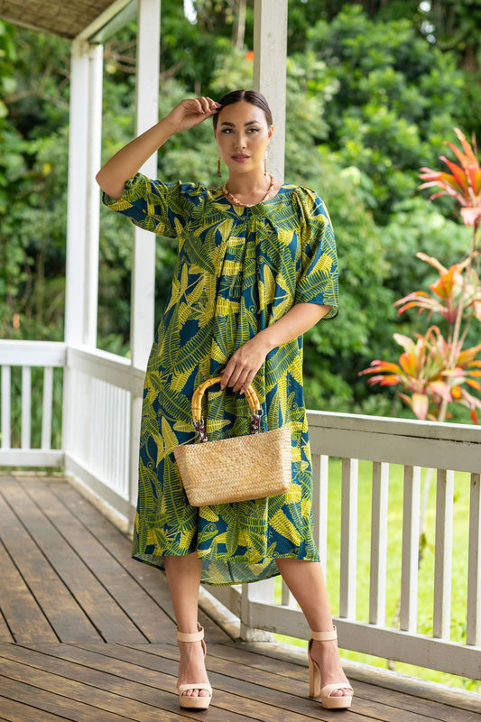 Makanoe Dress Uluhe Fern Teal/Green