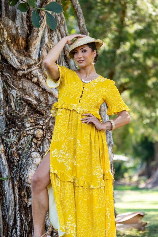 Juliette Dress Lei Kukui Nut Blossoms Mustard