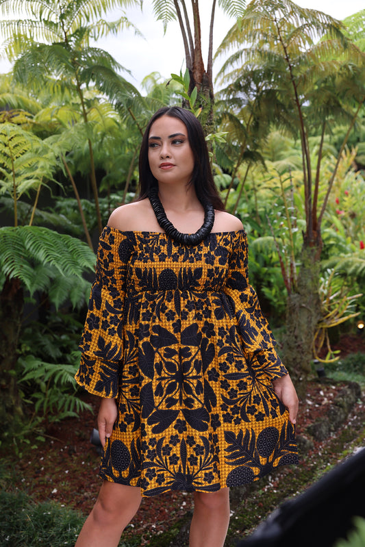 Dale Dress Black/Gold Ulu Quilt