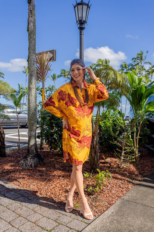 Makanani Dress Lei Kiele Mustard/Maroon