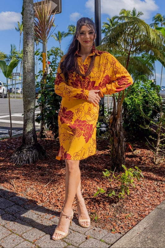 Makanani Dress Lei Kiele Mustard/Maroon