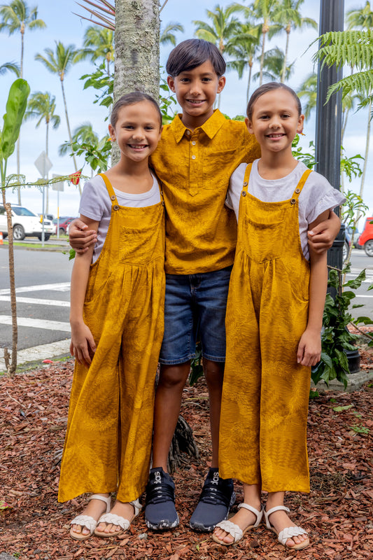 Boys Aloha Shirt Mustard Lei Hulu
