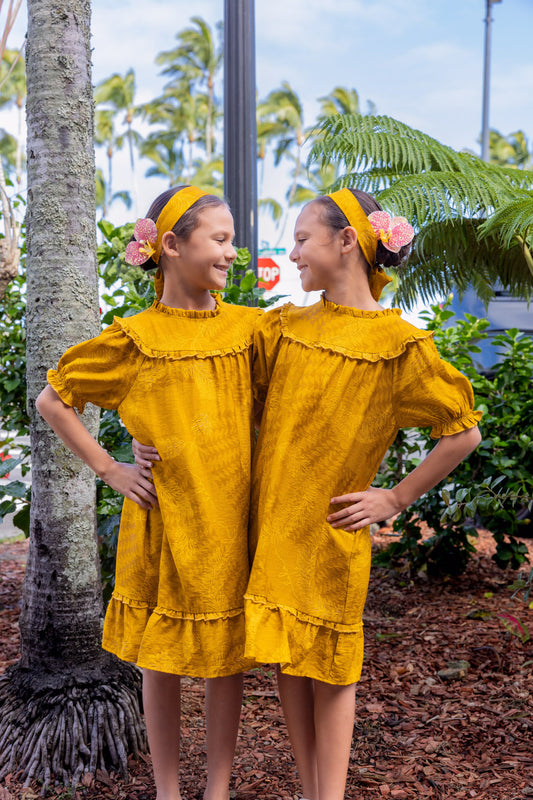 Keiki Hattie Dress Mustard Lei Hulu