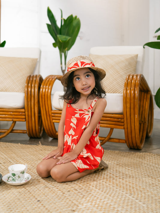 Keiki Shorty Overalls Red Kalo Quilt