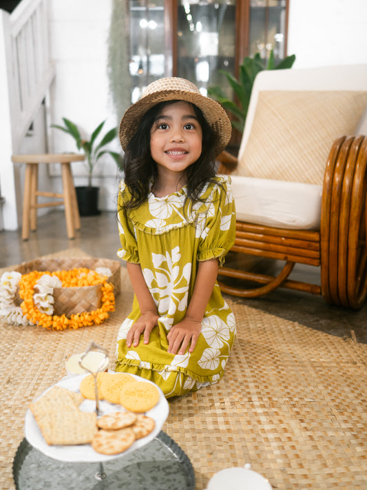 Keiki Hattie Dress Olive Kalo Quilt