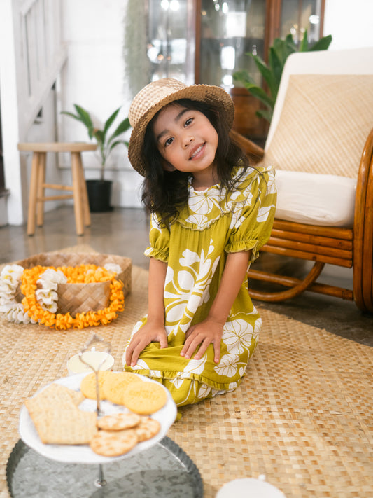 Keiki Hattie Dress Olive Kalo Quilt
