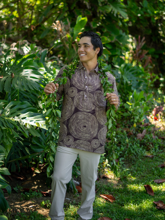 Menʻs Aloha Shirt Brown Lauhala