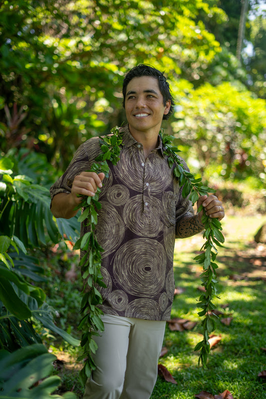 Menʻs Aloha Shirt Brown Lauhala