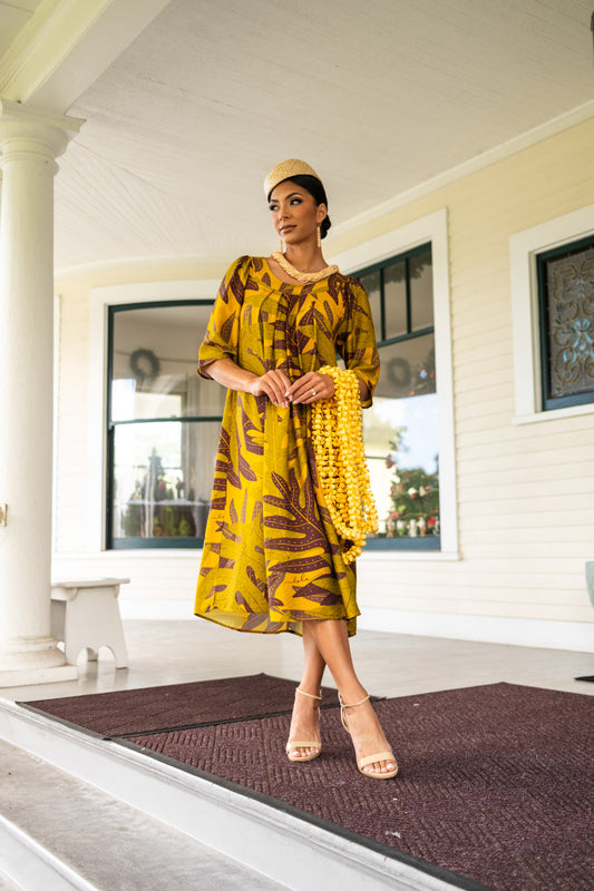 Makanoe Dress Lauaʻe Brown/Mustard