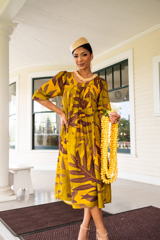 Makanoe Dress Lauaʻe Brown/Mustard