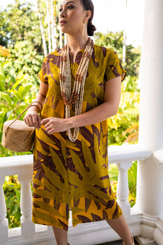 Lola Dress Lauaʻe Brown/Mustard