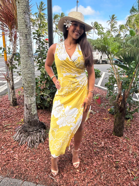 Kayla Wrap Dress Lei Kiele Yellow/White