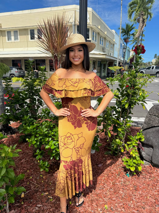 Peggy Dress Maroon/Brown Lei Kiele