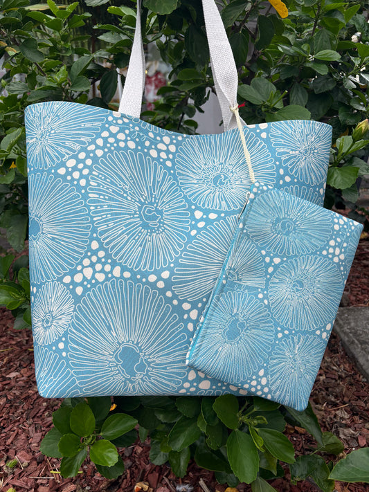 Beach Bag with Zippered Pouch Opihi Blue