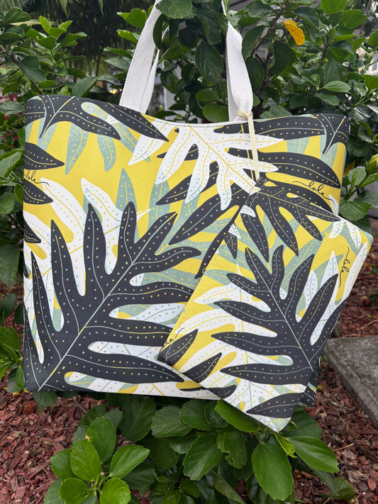 Beach Bag with Zippered Pouch Lauaʻe Yellow/Black