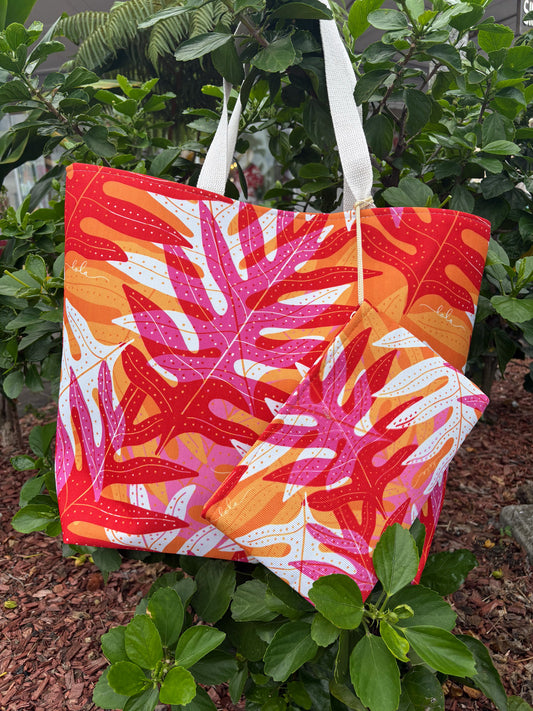 Beach Bag with Zippered Pouch Lauaʻe Pink