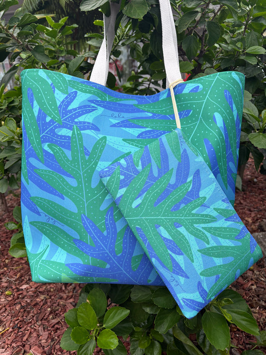 Beach Bag with Zippered Pouch Lauaʻe Blue/Green