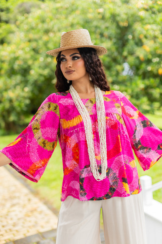 Baby Doll Blouse Lei Hulu Pink/Multicolor