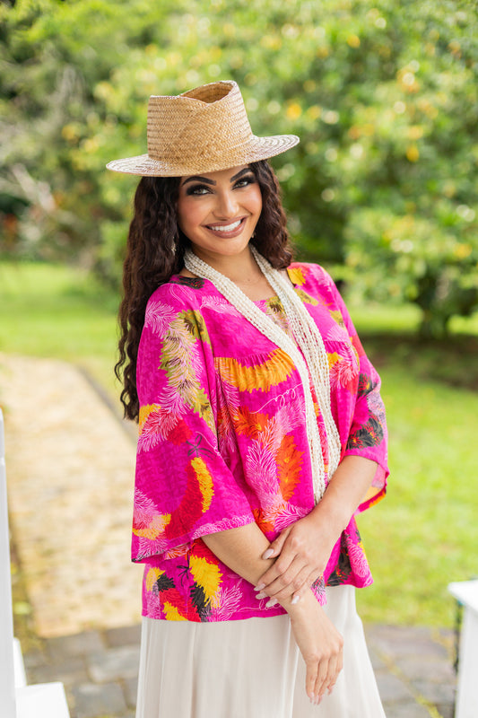 Baby Doll Blouse Lei Hulu Pink/Multicolor