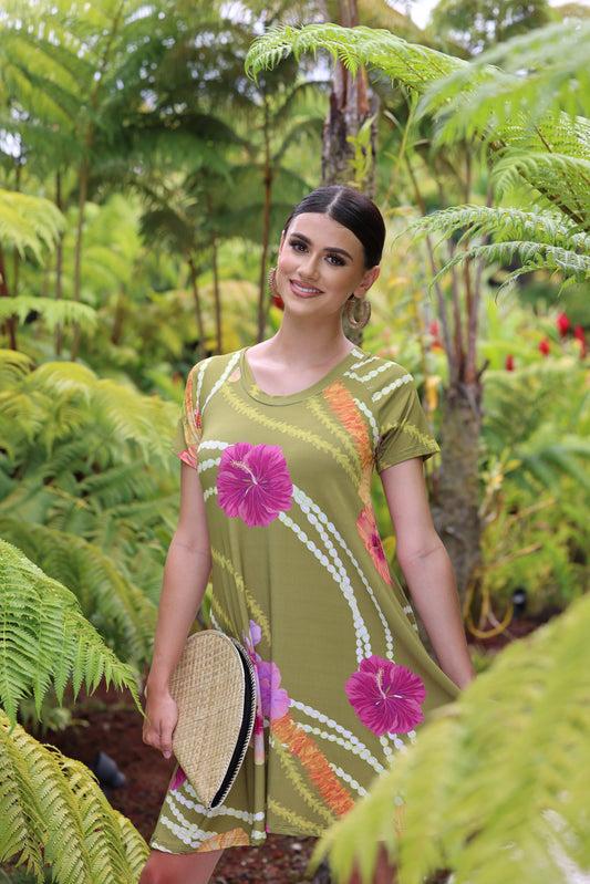 Leiko Dress Knit Hibiscus Trio Green