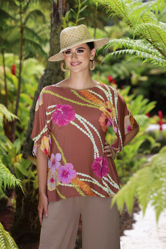 Tiffany Blouse Hibiscus Trio Brown