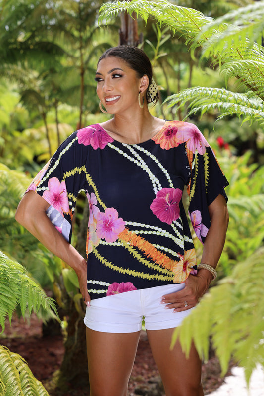 Tiffany Blouse Hibiscus Trio Black