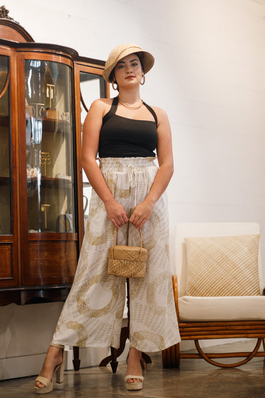 Palazzo Pants w/Tie White Lei Hulu