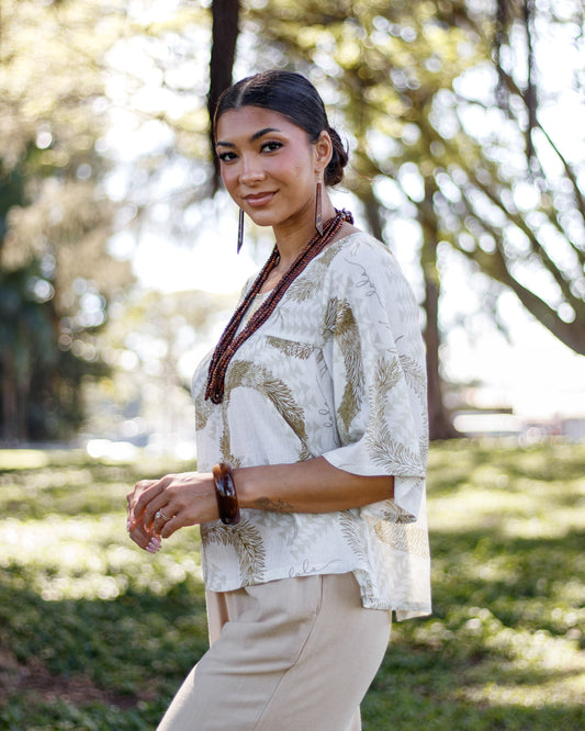 Baby Doll Blouse Lei Hulu White/Gold