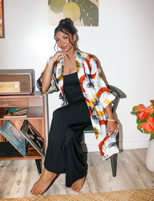 Kimono Robe White/Multicolor Lei Hulu