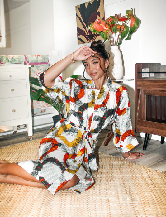 Kimono Robe White/Multicolor Lei Hulu