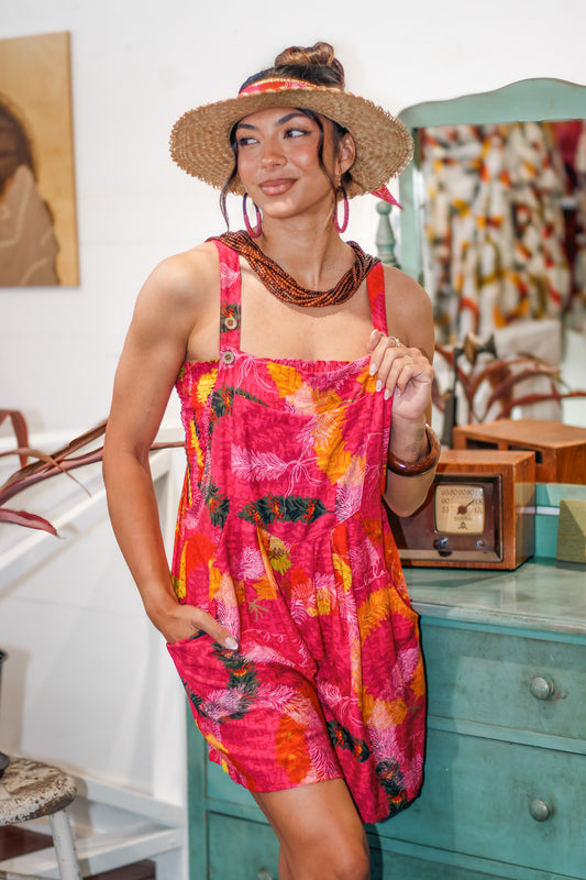 Shorty Overalls Pink/Multicolor Lei Hulu