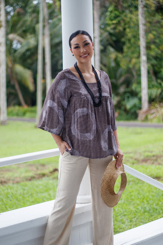 Baby Doll Blouse Lei Hulu Gray/Purple