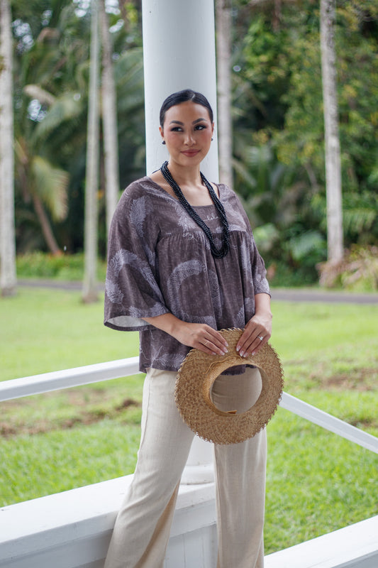 Baby Doll Blouse Lei Hulu Gray/Purple