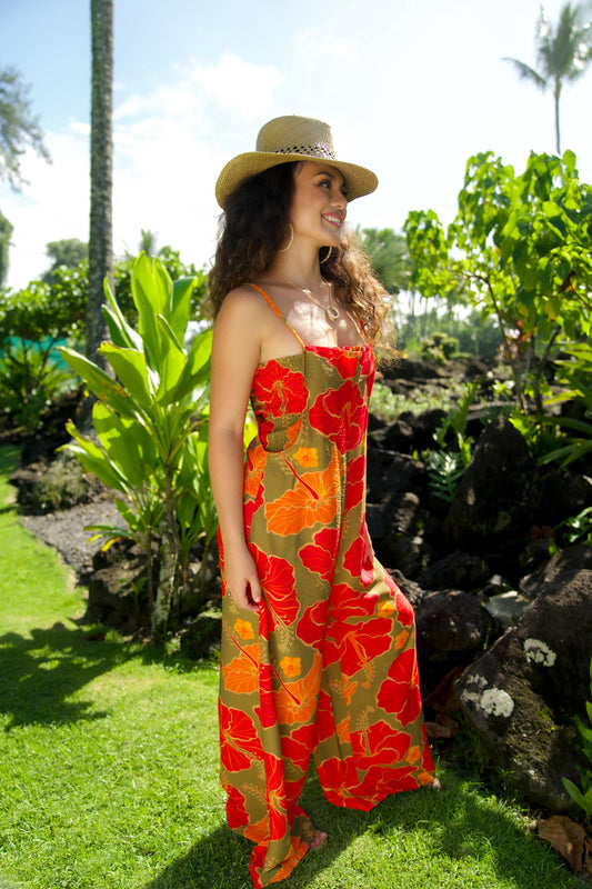 Bella Jumper with Tube Top Bandeau Red/Green Hibiscus