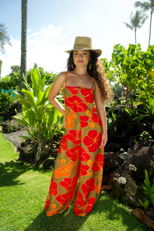 Bella Jumper with Tube Top Bandeau Red/Green Hibiscus