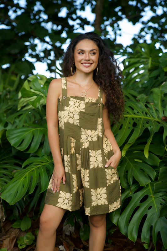 Shorty Overalls Olive Ulu Quilt