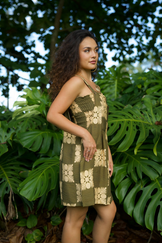 Shorty Overalls Olive Ulu Quilt