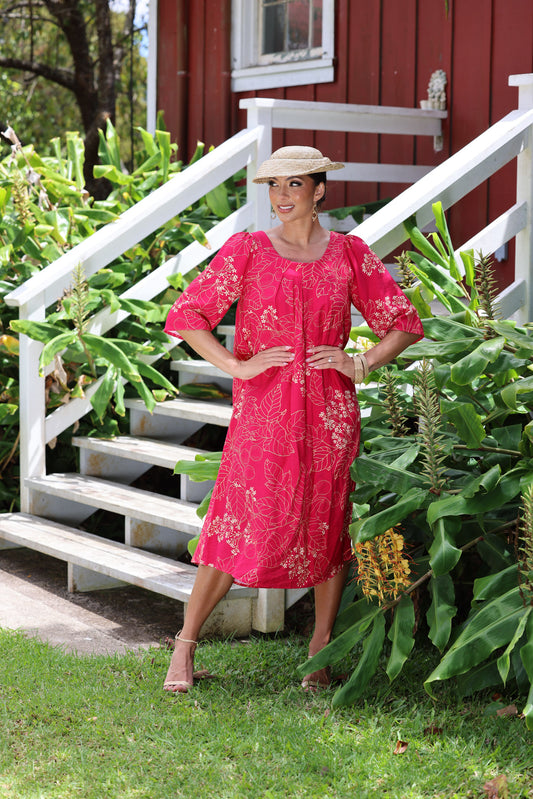 Makanoe Dress Cranberry Kukui Blossom