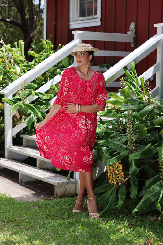 Makanoe Dress Cranberry Kukui Blossom