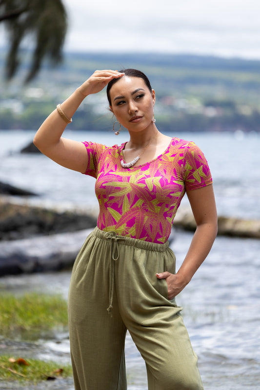 Lola Bodysuit Pink/Green Uluhe Fern
