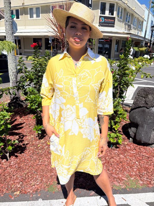 Lei Aloha Dress Yellow/White Kiele