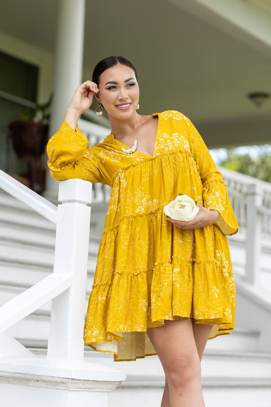 Shanel Dress Mustard Kukui Blossom