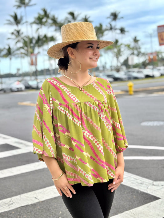 Baby Doll Blouse Green Niʻihau Shell