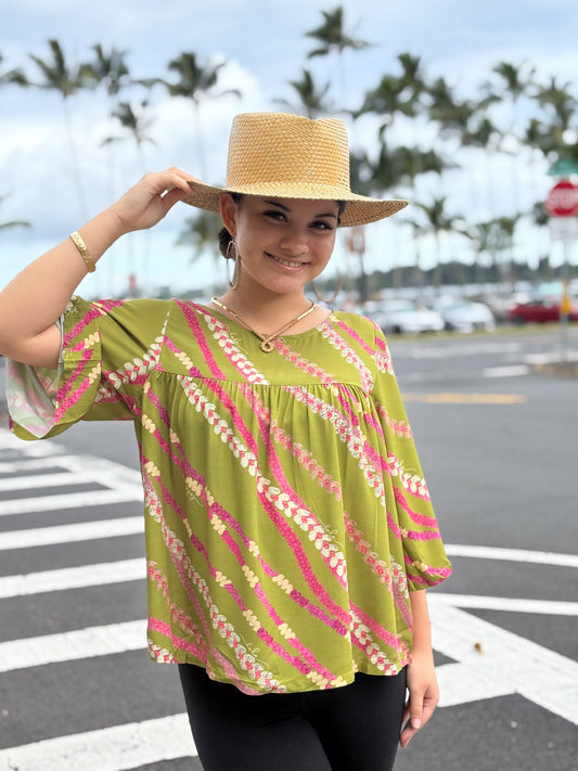Baby Doll Blouse Green Niʻihau Shell